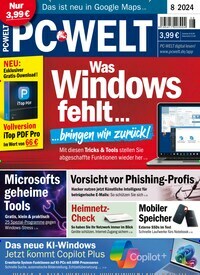 Titelbild der Ausgabe 8/2024 von PC Welt. Diese Zeitschrift und viele weitere Computerzeitschriften, Tabletmagazine und Smartphonemagazine als Abo oder epaper bei United Kiosk online kaufen.
