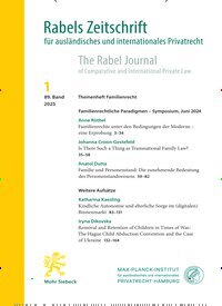 Titelbild der Ausgabe 1/2025 von Rabels Zeitschrift für ausländisches und internationales Privatrecht (RabelsZ). Diese Zeitschrift und viele weitere Jurazeitschriften und Zeitschriften für Verwaltung als Abo oder epaper bei United Kiosk online kaufen.