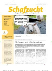 Titelbild der Ausgabe 20/2024 von Schafzucht. Diese Zeitschrift und viele weitere Naturzeitschriften, Landwirtschaftszeitungen und Umweltmagazine als Abo oder epaper bei United Kiosk online kaufen.