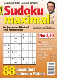 Titelbild der Ausgabe 1/2025 von Sudoku Maximal. Diese Zeitschrift und viele weitere Groschenromane und Rätselhefte als Abo oder epaper bei United Kiosk online kaufen.