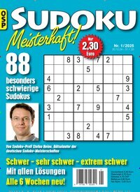 Titelbild der Ausgabe 1/2025 von Sudoku Meisterhaft. Diese Zeitschrift und viele weitere Groschenromane und Rätselhefte als Abo oder epaper bei United Kiosk online kaufen.