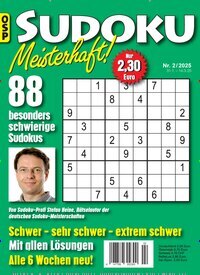 Titelbild der Ausgabe 2/2025 von Sudoku Meisterhaft. Diese Zeitschrift und viele weitere Groschenromane und Rätselhefte als Abo oder epaper bei United Kiosk online kaufen.