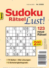 Titelbild der Ausgabe 2/2025 von Sudoku Rätsel Lust. Diese Zeitschrift und viele weitere Groschenromane und Rätselhefte als Abo oder epaper bei United Kiosk online kaufen.