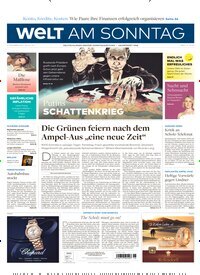 Titelbild der Ausgabe 46/2024 von Welt am Sonntag Gesamtausgabe. Diese Zeitschrift und viele weitere Zeitungsabos als Abo oder epaper bei United Kiosk online kaufen.