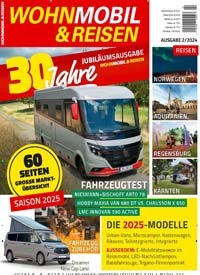 Titelbild der Ausgabe 2/2024 von Wohnmobil & Reisen. Diese Zeitschrift und viele weitere Automagazine und Motorradzeitschriften als Abo oder epaper bei United Kiosk online kaufen.