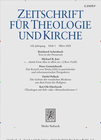 Titelbild der Ausgabe 1/2025 von Zeitschrift für Theologie und Kirche (ZThK). Diese Zeitschrift und viele weitere Kunstmagazine und Kulturmagazine als Abo oder epaper bei United Kiosk online kaufen.