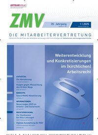 Titelbild der Ausgabe 1/2025 von ZMV - DIE MITARBEITERVERTRETUNG. Diese Zeitschrift und viele weitere Jurazeitschriften und Zeitschriften für Verwaltung als Abo oder epaper bei United Kiosk online kaufen.