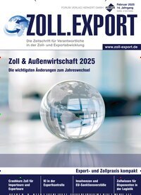 Titelbild der Ausgabe 1/2025 von ZOLL.EXPORT. Diese Zeitschrift und viele weitere Jurazeitschriften und Zeitschriften für Verwaltung als Abo oder epaper bei United Kiosk online kaufen.